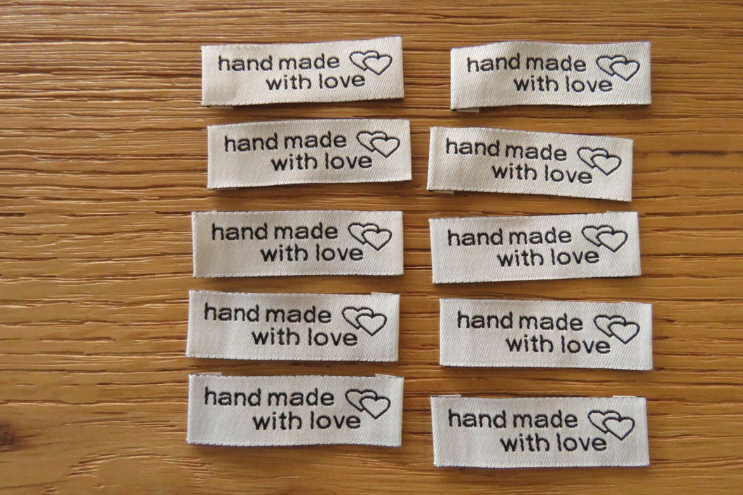 50 Silver White White Handmade With Love and Heart Labels 45 x 15mm