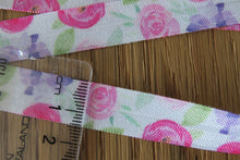 Load image into Gallery viewer, 4.9m Pastel Pink and Purple Roses FOE Fold Over Foldover Elastic 15mm