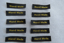 Load image into Gallery viewer, 10 Black with Gold Handmade labels 45mm x 10mm