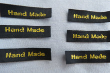 Load image into Gallery viewer, 10 Black with Gold Handmade labels 45mm x 10mm