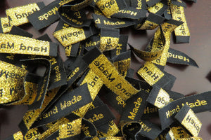 10 Black with Gold Handmade labels 45mm x 10mm