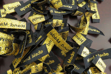 Load image into Gallery viewer, 50 Black with Gold Handmade labels 45mm x 10mm