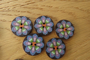 11 Mixed Pattern Retro Floral print 25mm wooden buttons- random mix