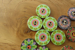 11 Mixed Pattern Retro Floral print 25mm wooden buttons- random mix