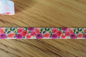 4.8m Pink Roses FOE Fold Over Foldover Elastic 15mm- use for facemasks