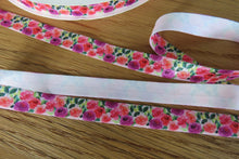 Load image into Gallery viewer, 4.8m Pink Roses FOE Fold Over Foldover Elastic 15mm- use for facemasks