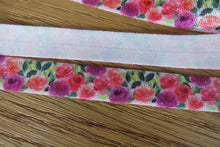 Load image into Gallery viewer, 4.8m Pink Roses FOE Fold Over Foldover Elastic 15mm- use for facemasks